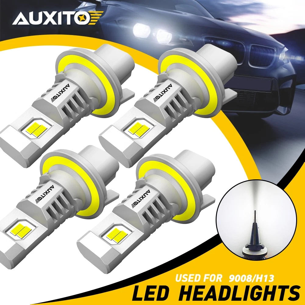 Set of 4 H13 9008 LED Headlight Bulbs for High Low Beam (6500K)