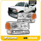 2X Headlight Assembly for GMC Sierra 1500 (1999–2007) Chrome Amber