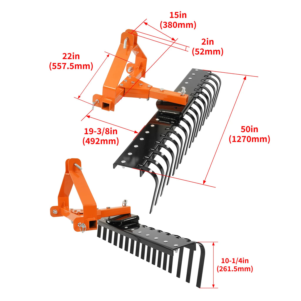 3-Point Landscape Rake for Cat 0 Tractor (50")