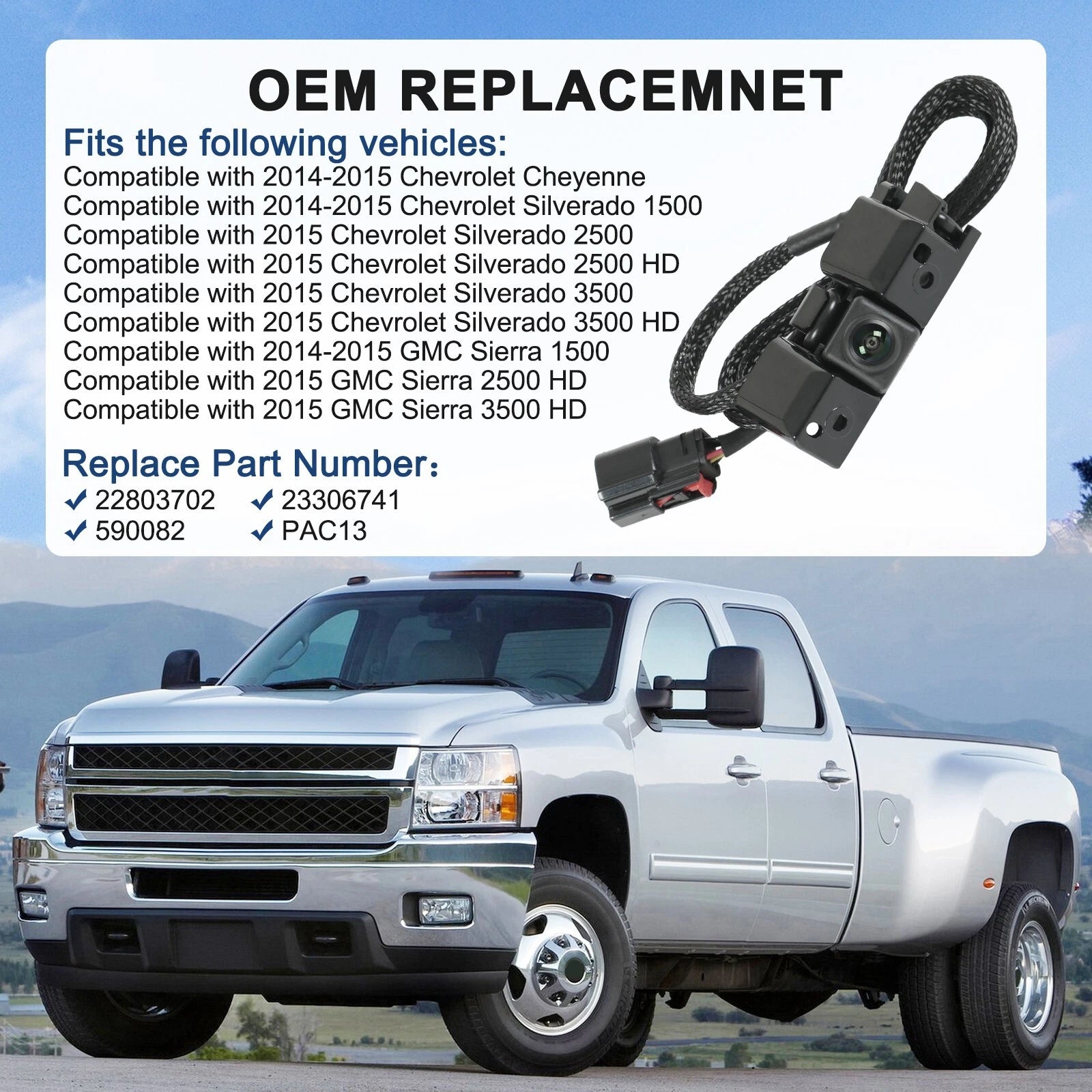 Backup Parking Camera for Chevrolet Silverado GMC Sierra 1500 (2014-2015)
