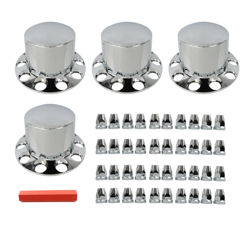 Set of 4 Rear Chrome Wheel Axle Hub Covers for Semi Trucks