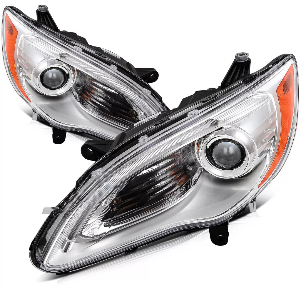 Pair Halogen Headlights for Chrysler 200 (2011–2014) with Bulb Chrome