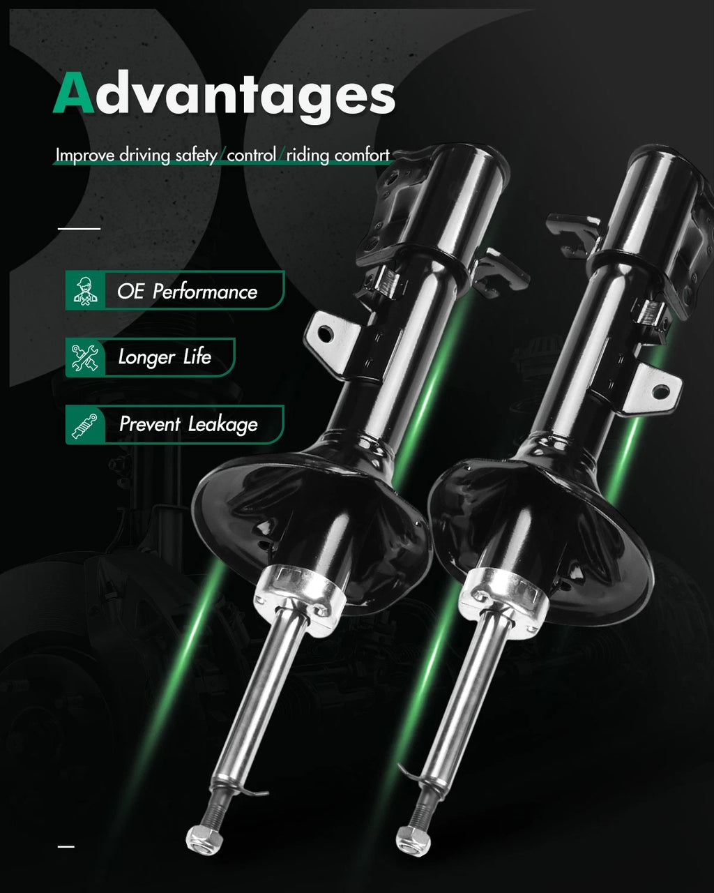 Set of 2 Rear Shocks Struts for Hyundai Elantra Tiburon (1996–2001)