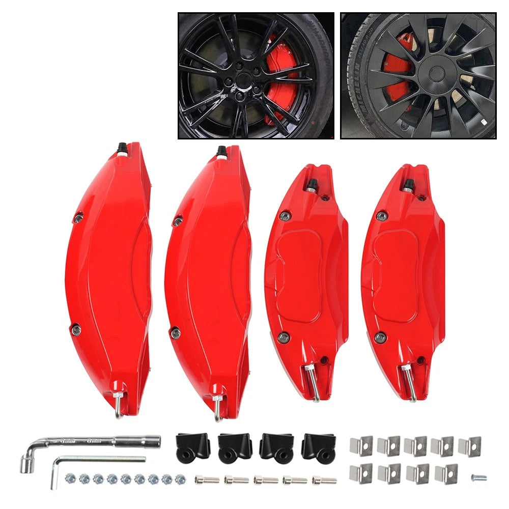 Set of 4 Red Brake Caliper Covers for Tesla Model 3 (2017–2024)