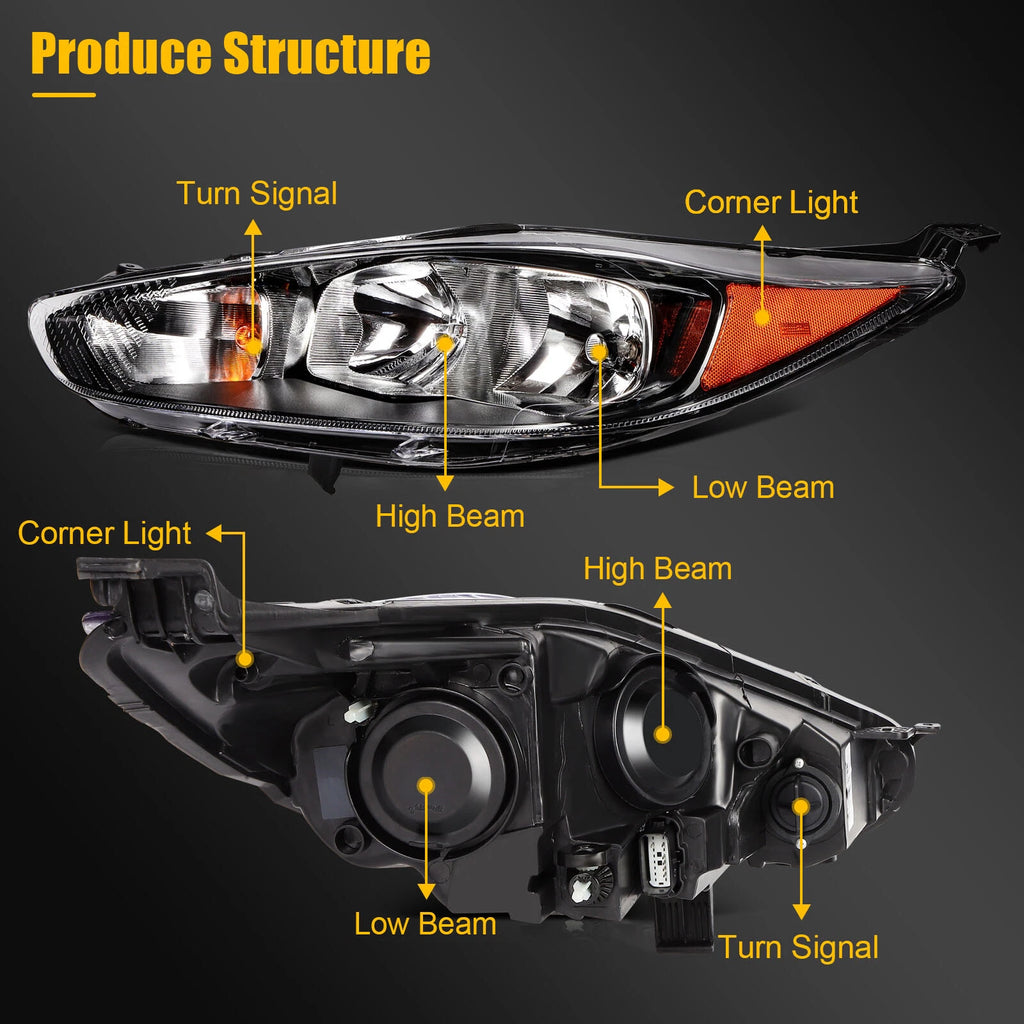 Headlights for Ford Fiesta (2014–2018) Black Housing Pair