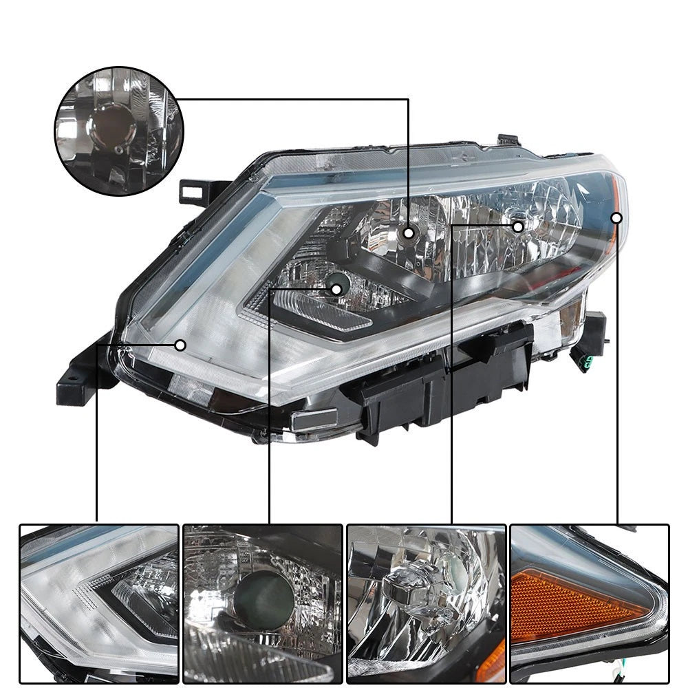 Projector Halogen Headlights for Nissan Rogue (2017–2019) Chrome