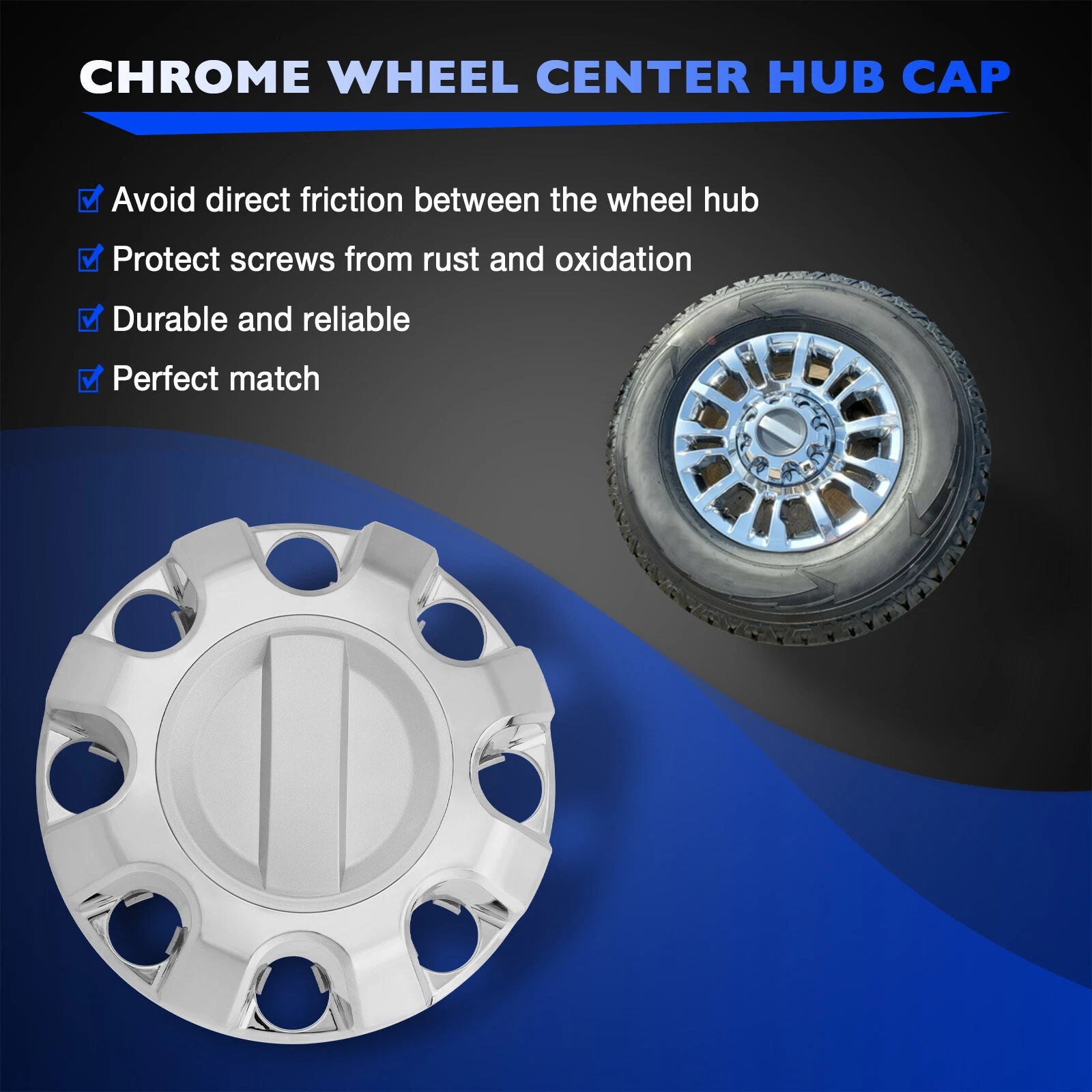 Set of 2 HC3Z1130E Front Rear Wheel Center Hub Cap Chrome for Ford F-250 (2017–2024)