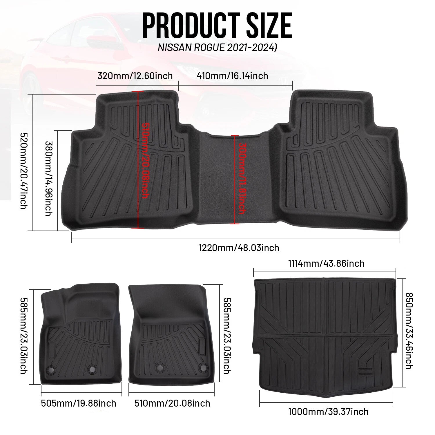 All Weather Floor Mats Cargo Liner for Nissan Rogue (2021–2025)