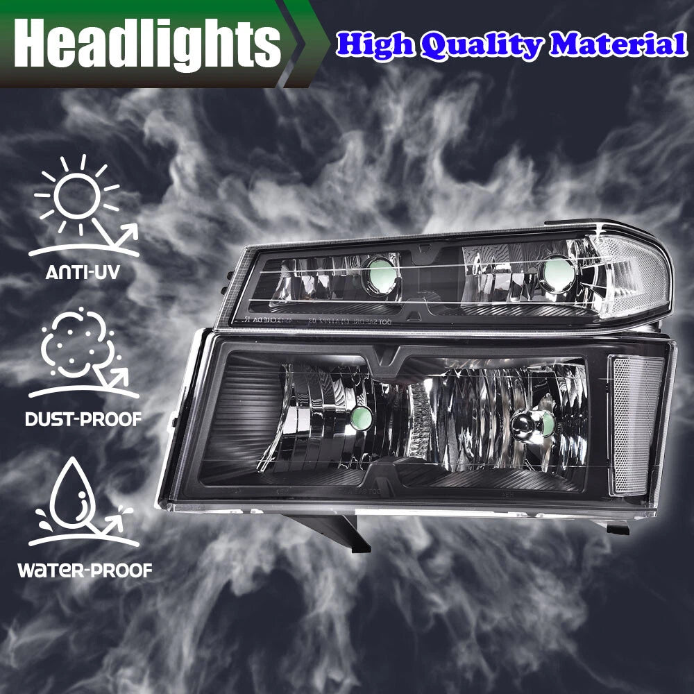 Clear Lens Black Housing Headlights for Chevy Colorado GMC Canyon (2004–2012)