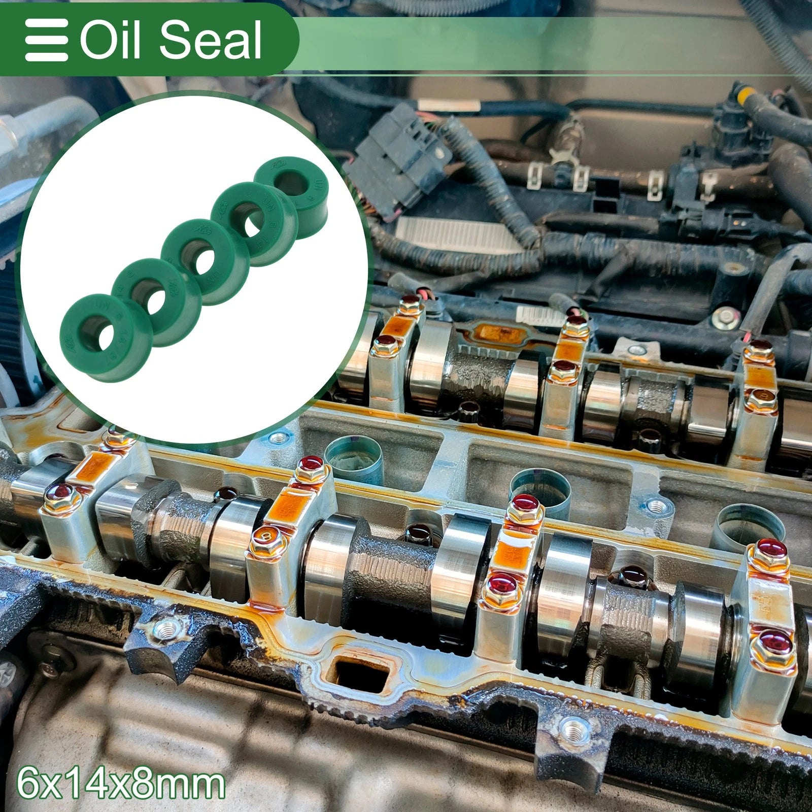 Set of 5 Oil Seal Rotary Shaft Seal 6x14x8mm High Pressure Green for Various Models