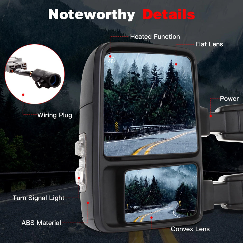 Tow Mirrors for Ford F250-F550 Super Duty (1999–2007) Power Heated Smoke Turn Signal