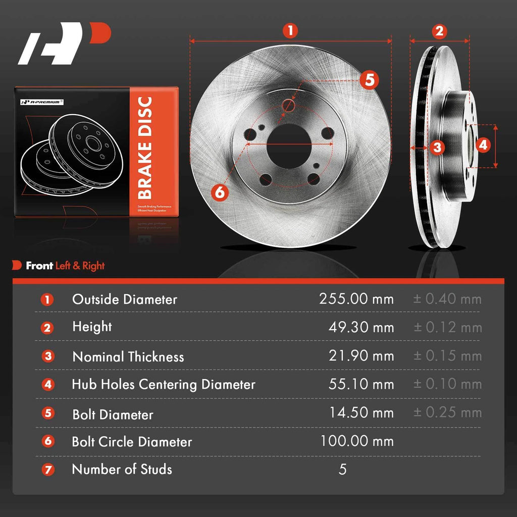 Front Disc Brake Rotors for Toyota Prius (2004-2009)