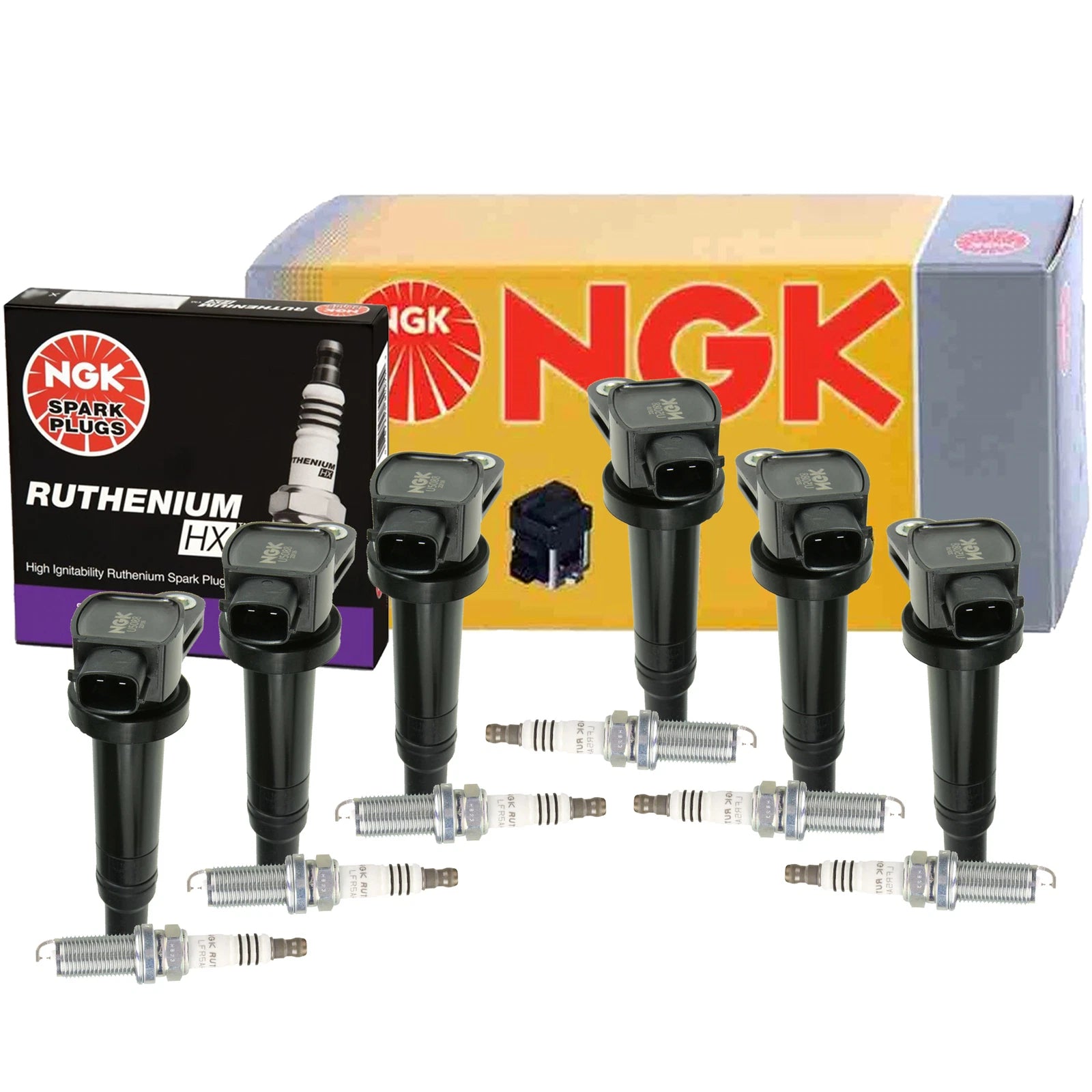 Set of 6 NGK COP Ignition Coils & Ruthenium HX Spark Plugs for Hyundai Kia (2.7 V6)