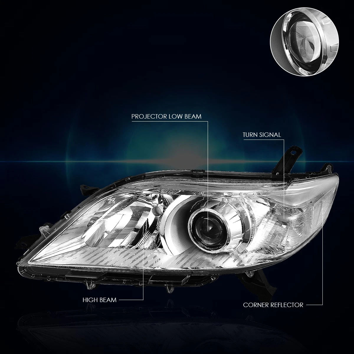 Headlight for Toyota Sienna XL30 (2011–2020) Chrome Housing Clear Lens
