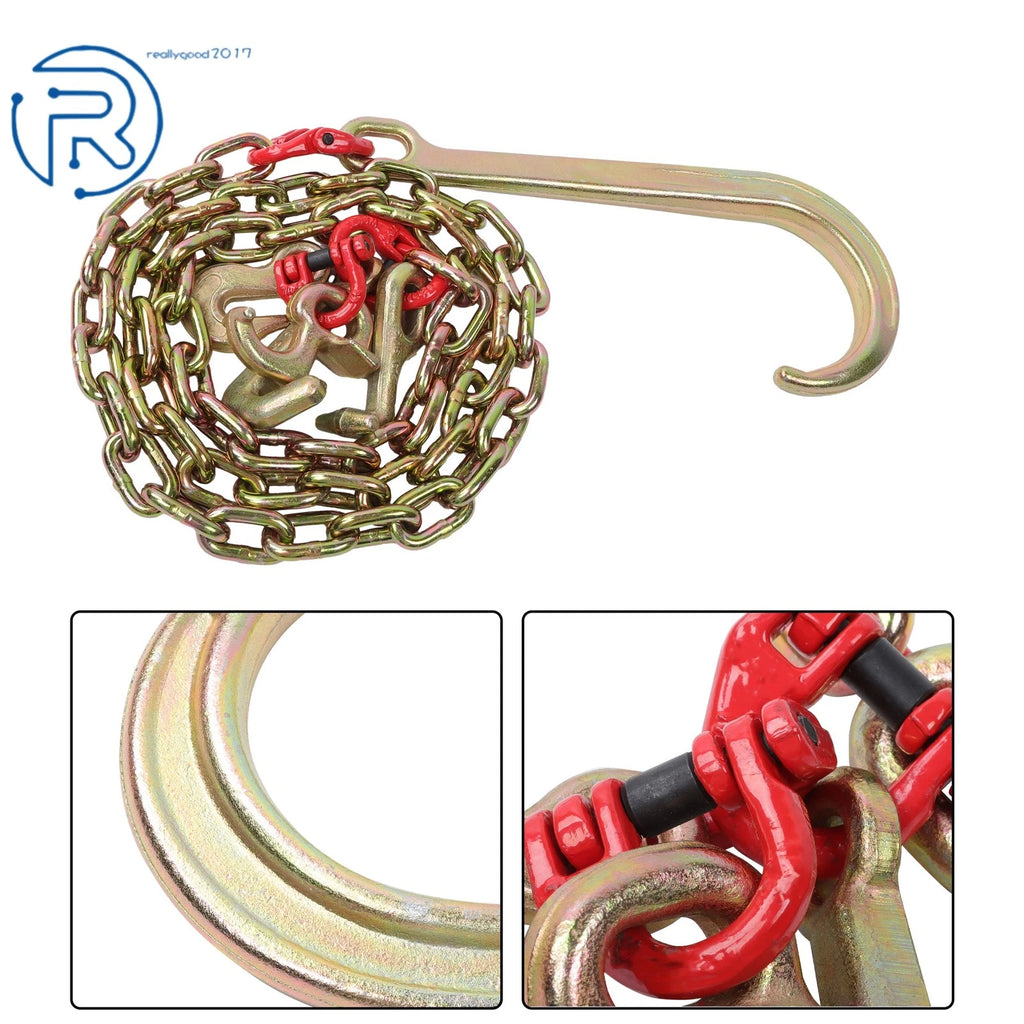 2X 5/16" x 6' G80 Long Shank J Hook Tow Chain w/RTJ Cluster Hooks