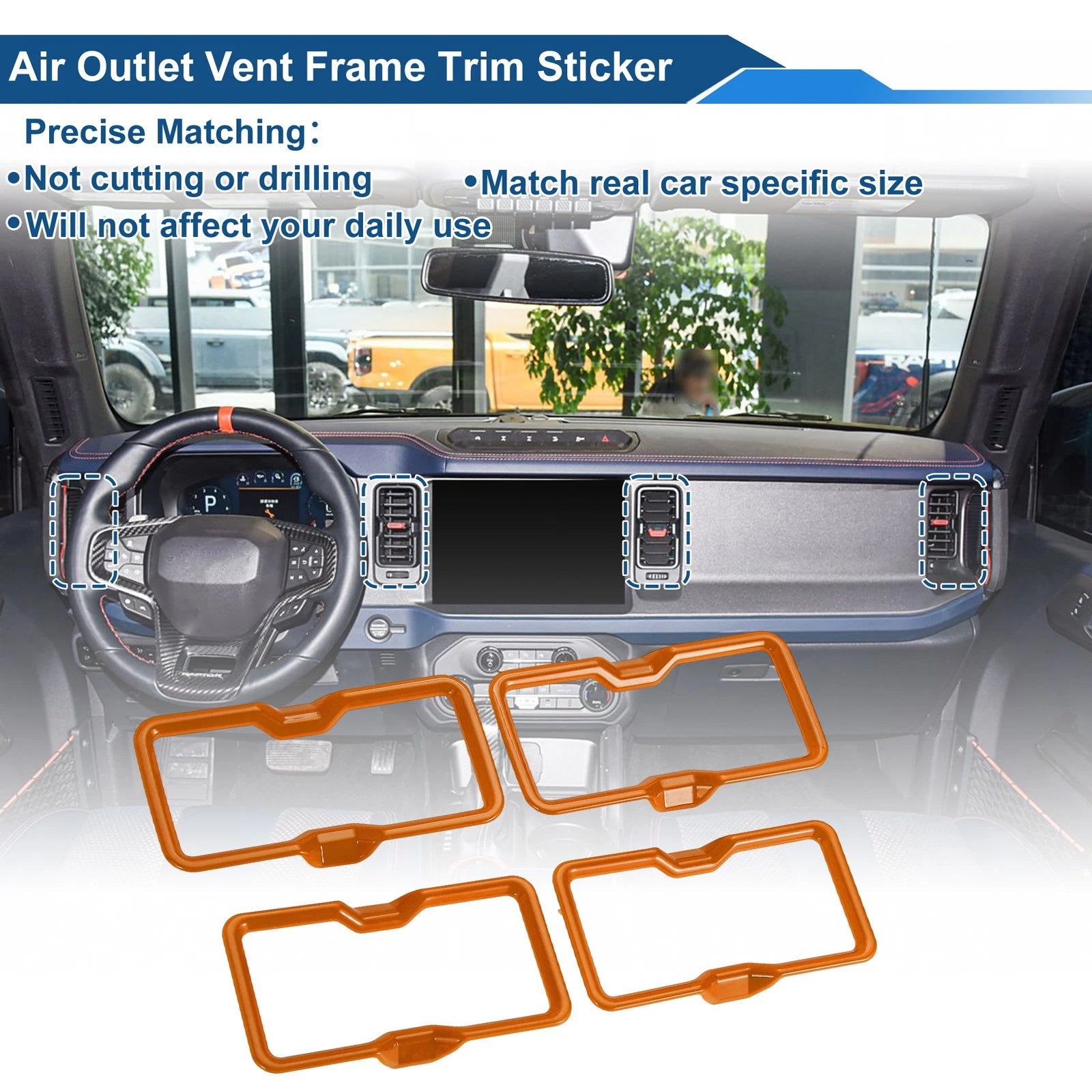 Set of 4 Air Condition Outlet Vent Trim Cover Frames for Ford Bronco (2021–2024) Orange