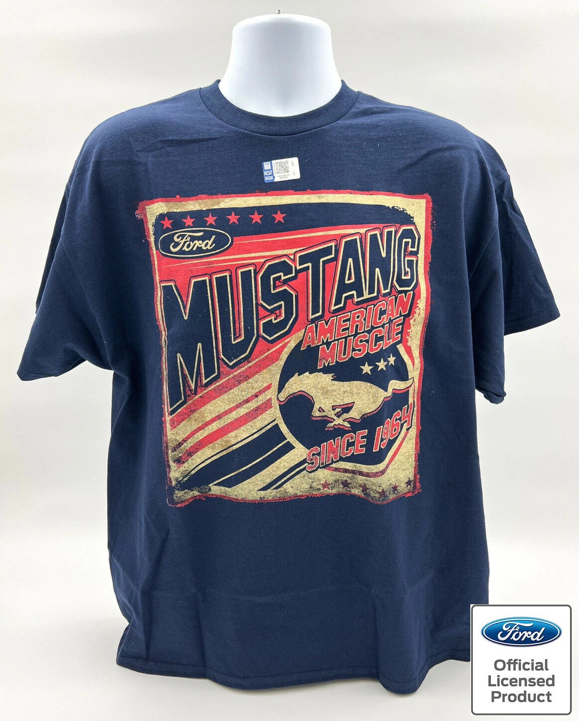 Licensed Ford Mustang T-Shirt Navy Blue American Muscle Since 1964 Script (1964–2019)