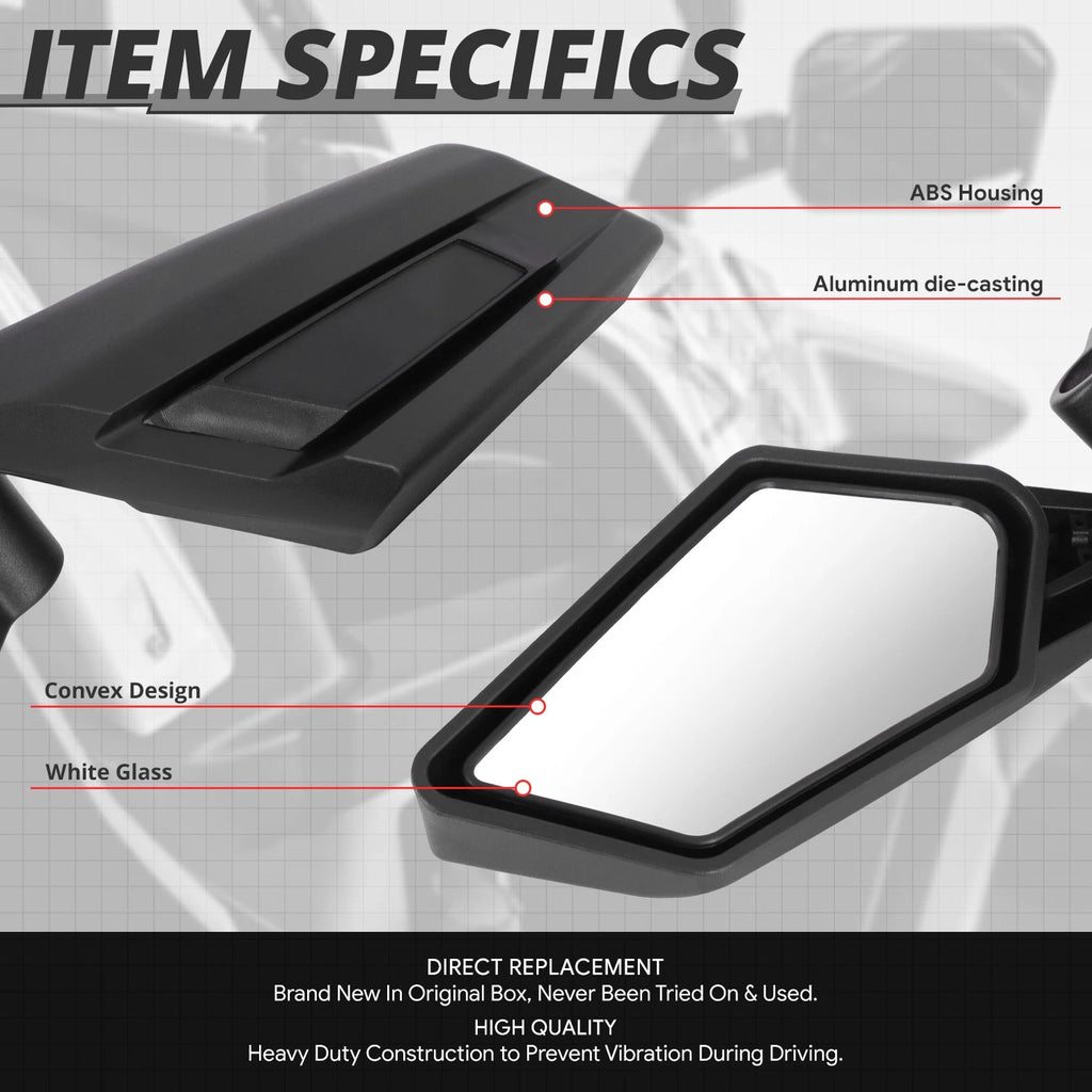 Black Aluminum Convex Glass Side View Mirrors for Can-Am Maverick X3 (2017–2023)