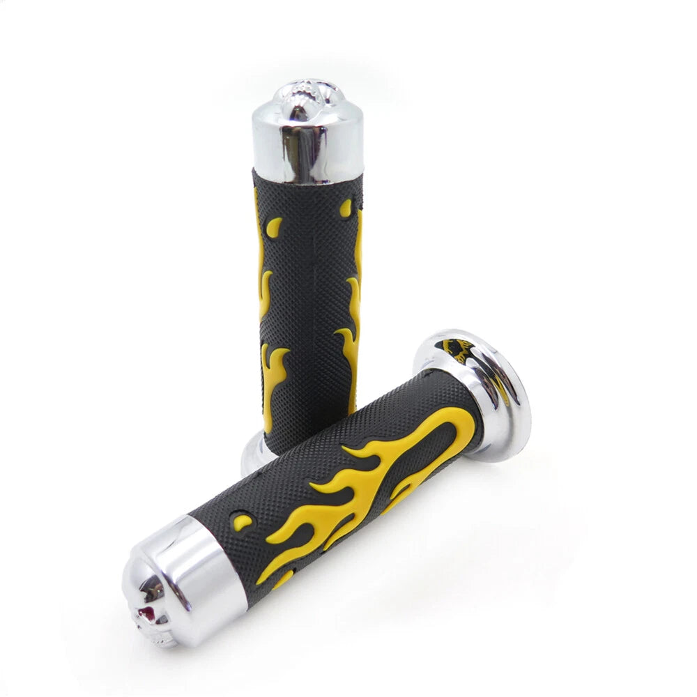 7/8" Yellow Flame Hand Grips for Suzuki Burgman, Skywave & Ducati 749, 898