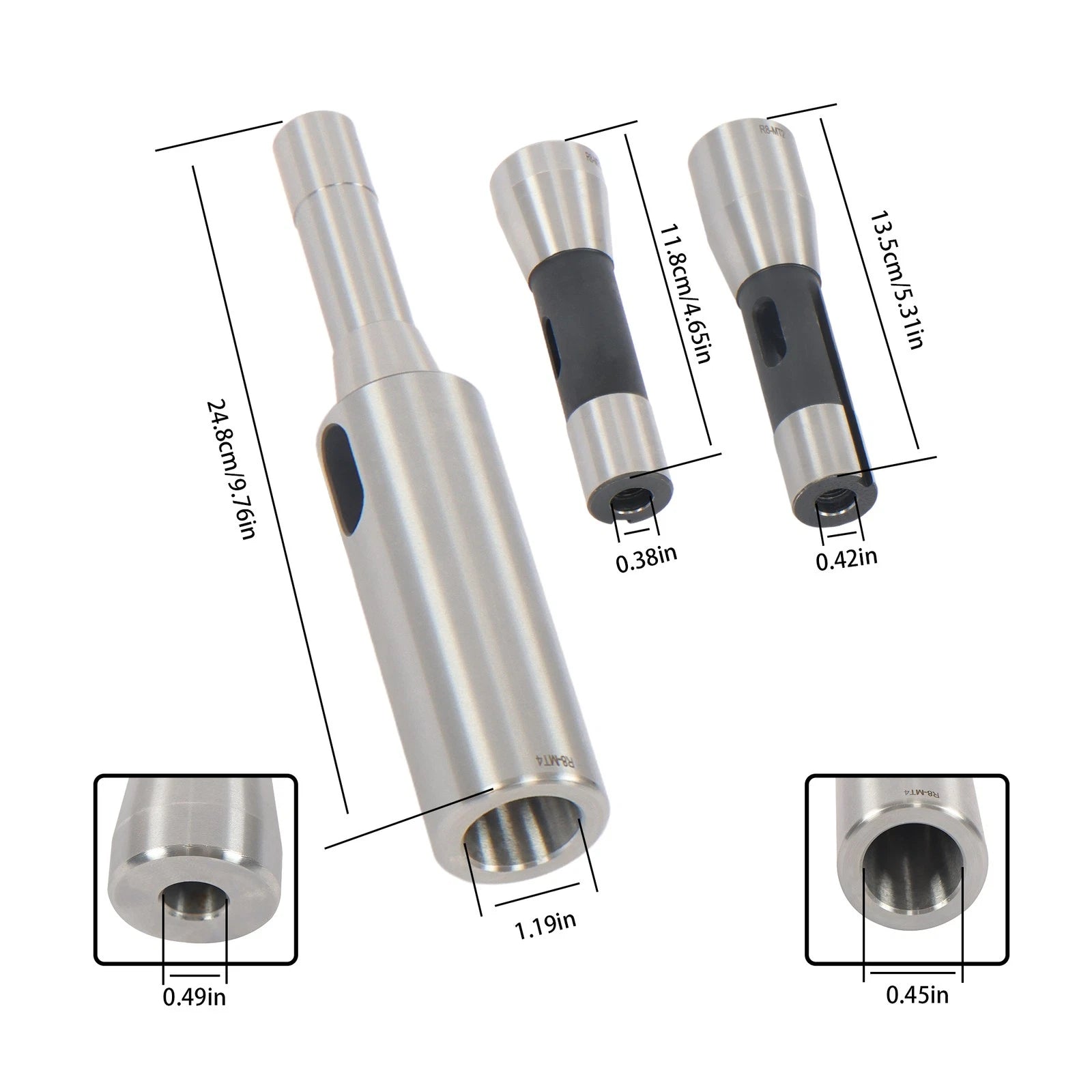 Set of 4 R8 Shank Sleeves for Industrial Machines (1MT–4MT)