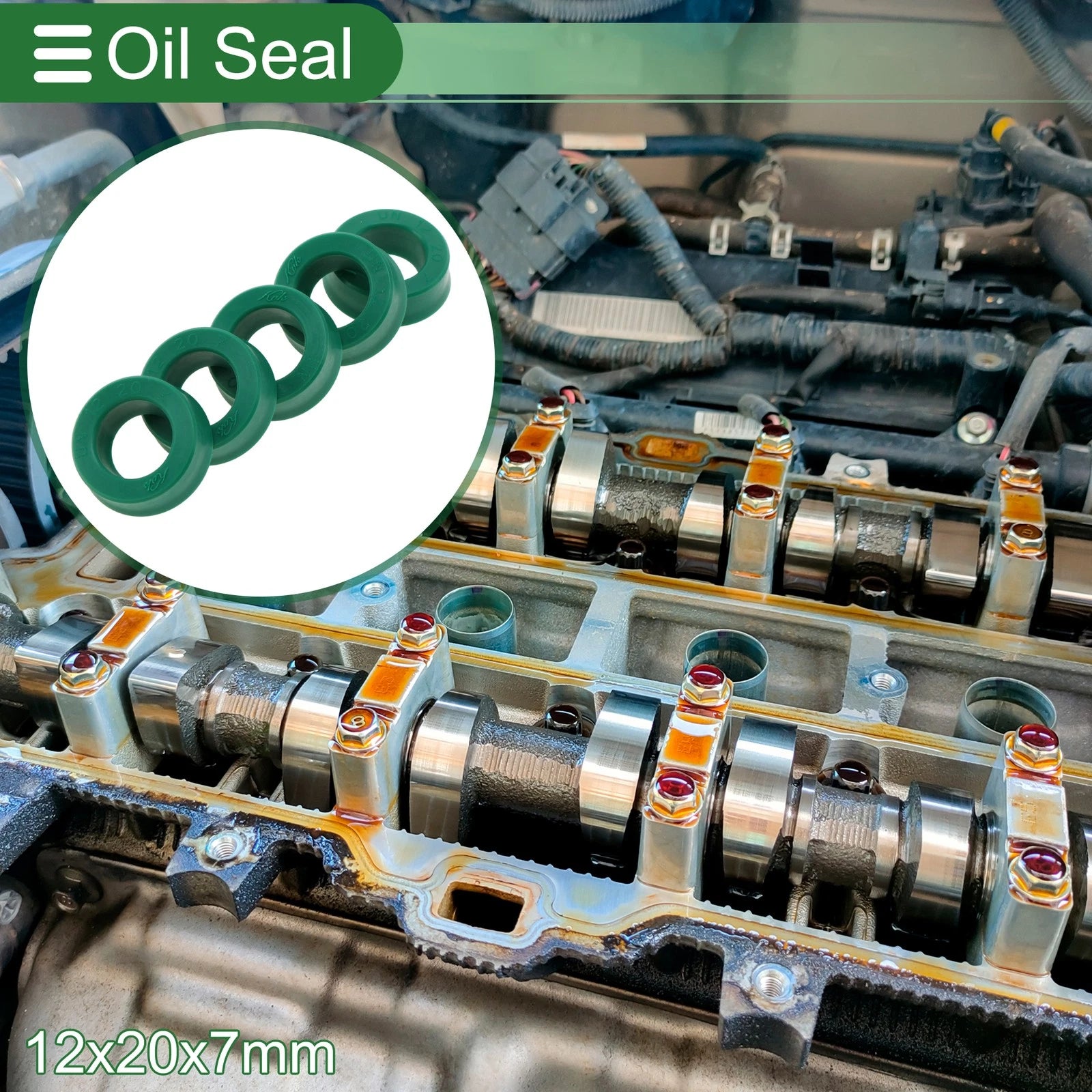 Set of 5 Oil Seal Rotary Shaft Seal 12x20x7mm High Pressure Green