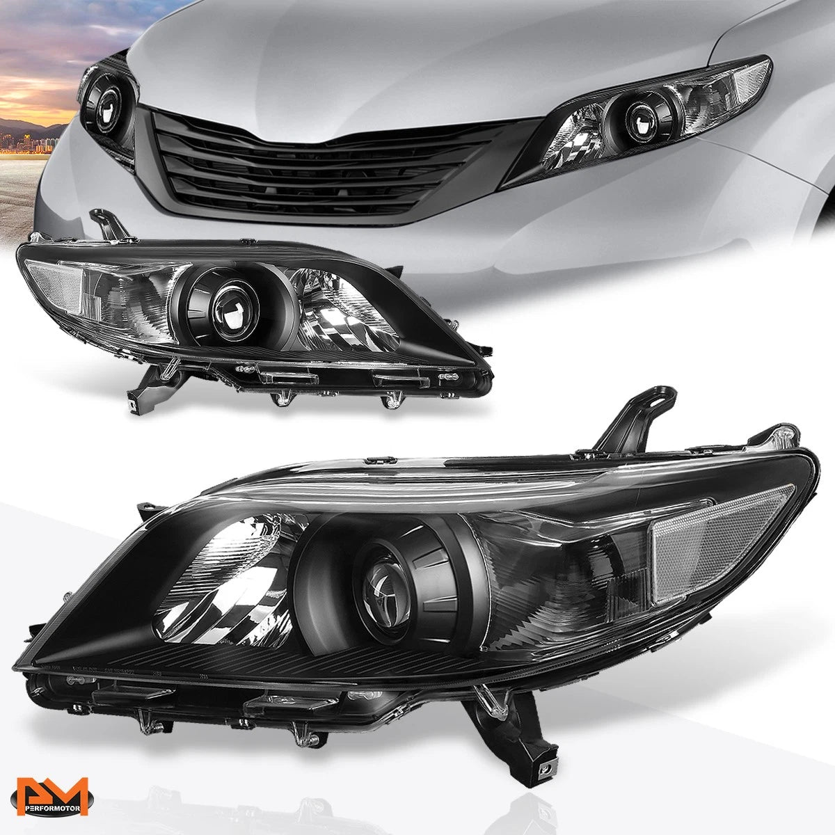 Headlight for Toyota Sienna XL30 (2011–2020) - Black Housing, Clear Lens
