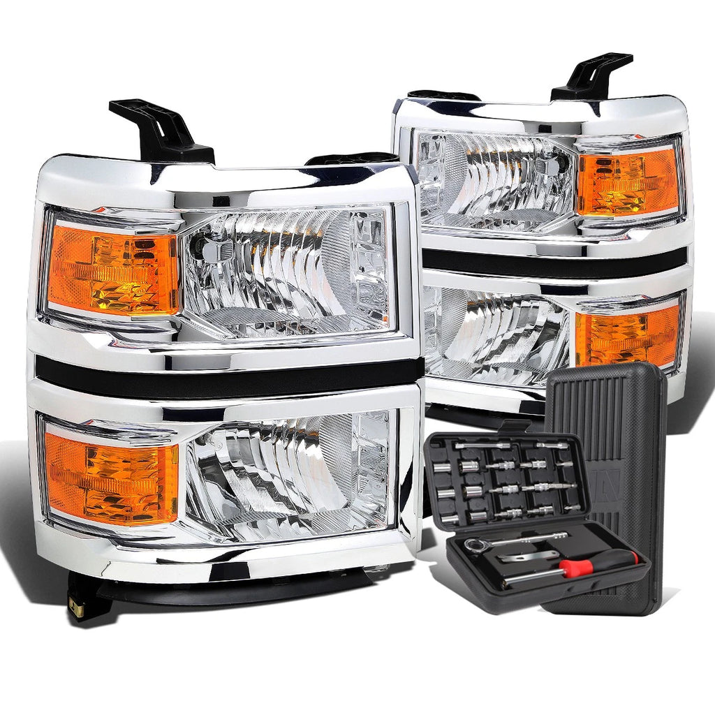 Pair Chrome Amber Signal Headlight Lamps for Chevy Silverado (2014–2015)