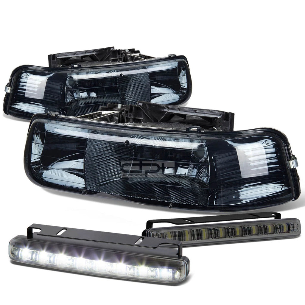Set of 2 Smoked Housing Clear Lens Headlight + LED Fog Light for Silverado (1999–2002)