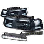 Set of 2 Smoked Housing Clear Lens Headlight + LED Fog Light for Silverado (1999–2002)