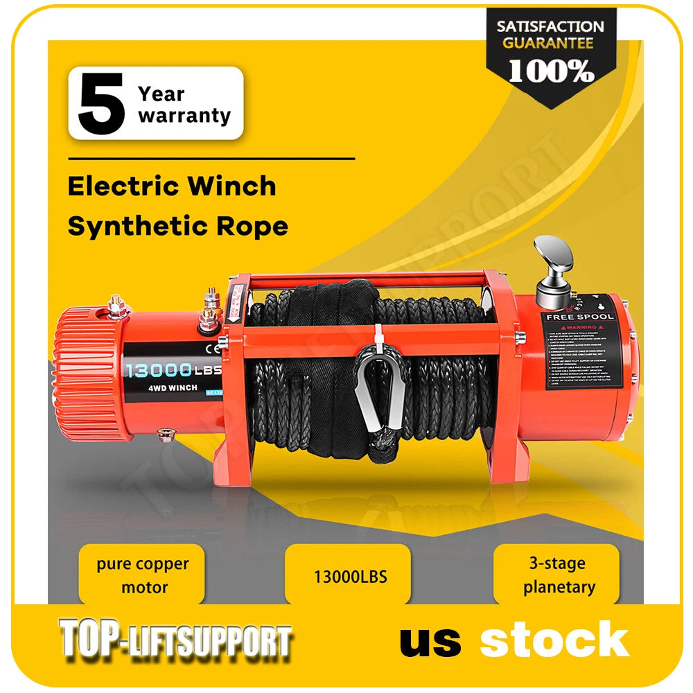13000LBS Electric Winch for Truck Trailer - Waterproof Synthetic Rope