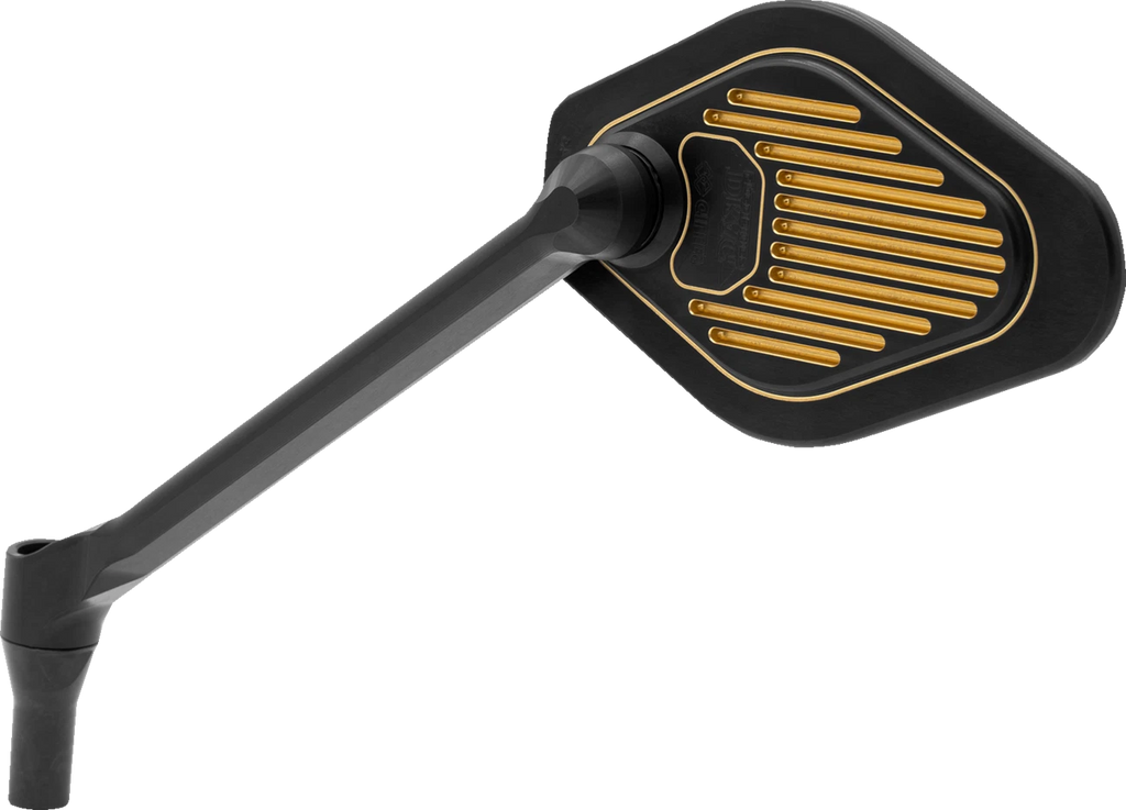 Adjustable Mirror for Drag Specialties (Black/Gold, Long Stem, Left)