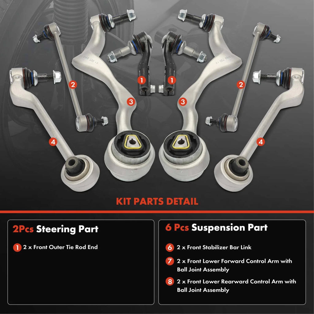 8x Front Control Arm & Sway Bar Link & Tie Rod End for BMW 3 Series (2007–2019)