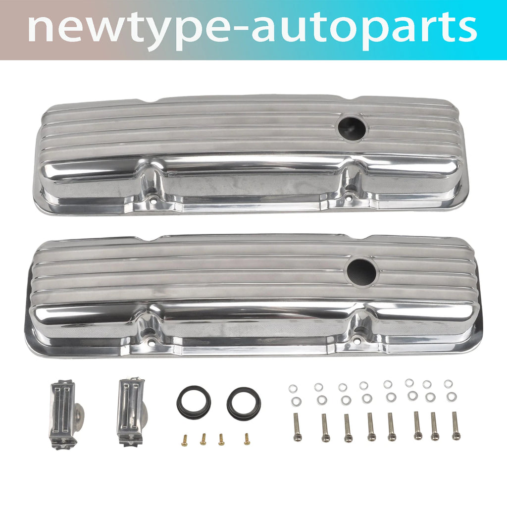 Retro Finned Polished Aluminum Short Valve Covers for SBC Chevy 350 400 (1958–1986)