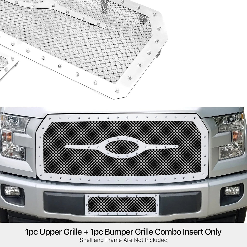 Stainless Steel Chrome Mesh Grille Insert for Ford F-150 (2015-2016)