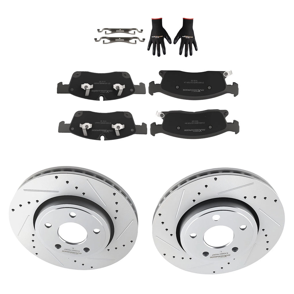 Front Brake Rotors + Pads Set for Dodge Durango (2011–2020) Jeep Grand Cherokee (2011–2018)
