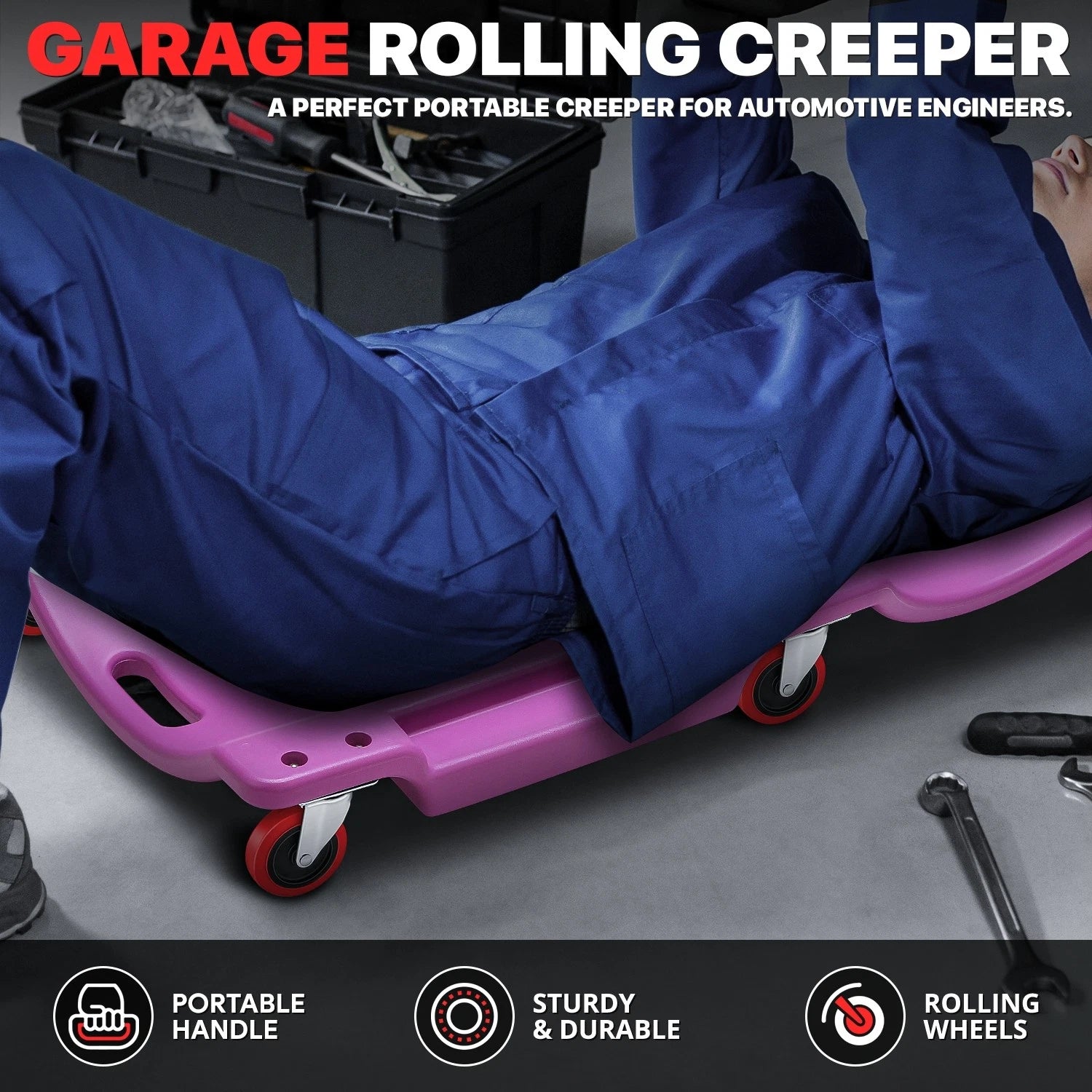 36" x 17" Ergonomic HDPE Automotive Creeper for Mechanics