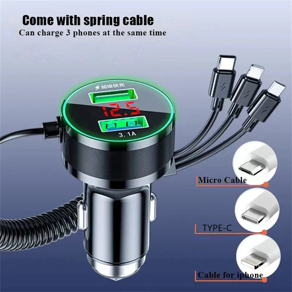 150W USB Car Charger Adapter Fast Charge 3in1 for Xiaomi OnePlus Phone