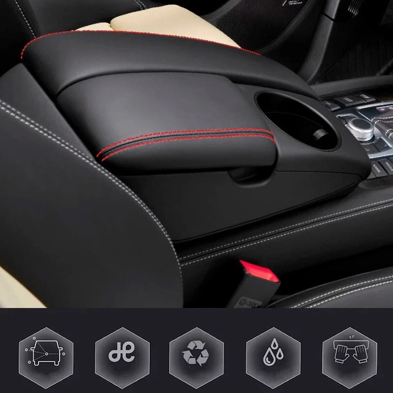 Leather Console Lid Armrest Cover for Audi Q7 (2007–2015) Red Stitch