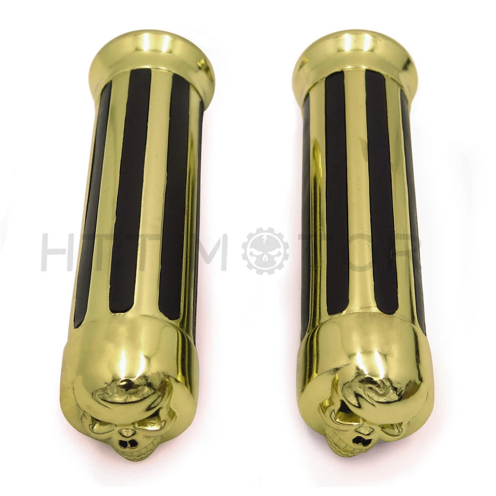 Skull Hand Grips for Harley XL 883 Hugger Sportster (7/8", Gold)