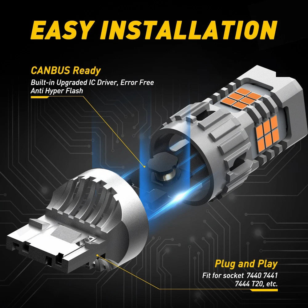 2X Amber LED Turn Signal Bulbs for AUXITO 7440 (Decoding)