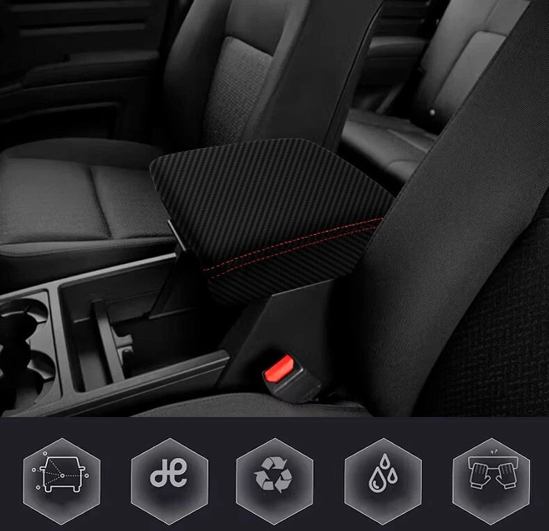 Console Lid Armrest Cover for Honda Ridgeline (2006–2014) Carbon Fiber Red Stitch