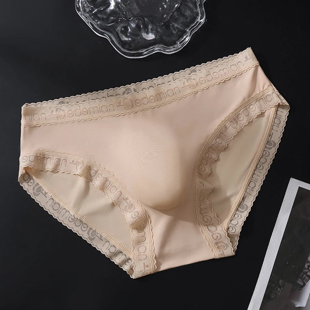 2X Ice Silk Seamless Briefs for Men - Lace Bulge Pouch Design