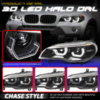 LED Projector Sequential Headlights for BMW X5 (2007–2010) - Black Housing, Clear Lens