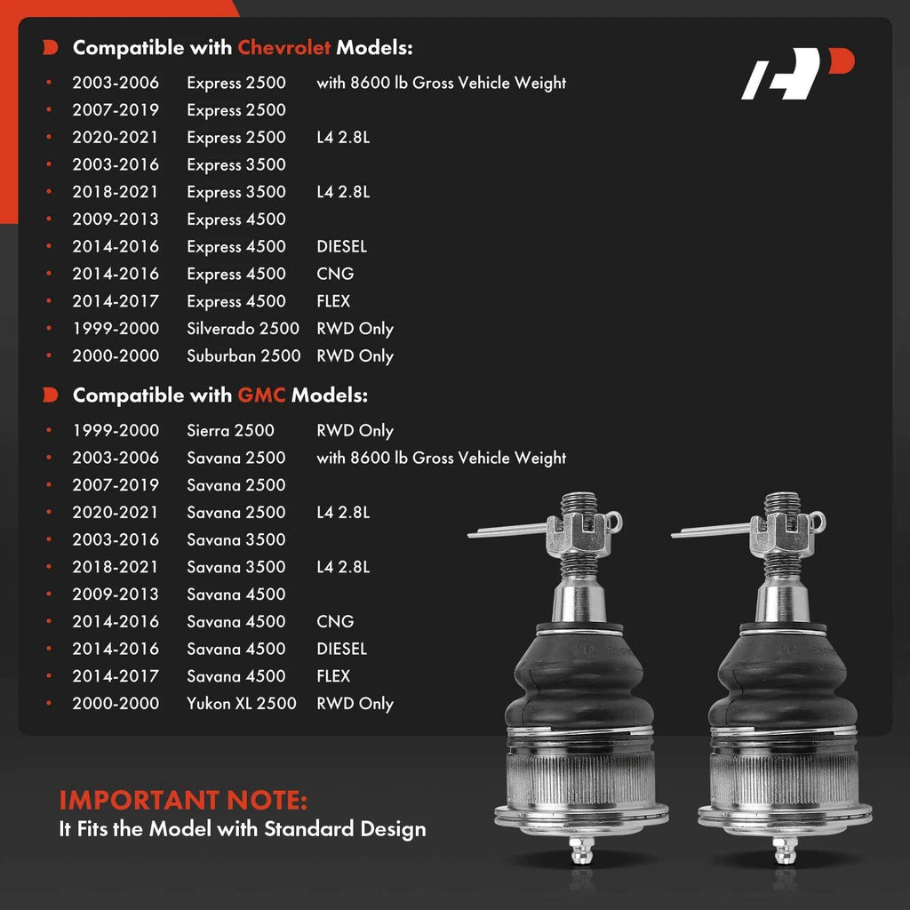 2X Front Upper Ball Joint for Chevrolet Silverado 2500 (1999-2000)