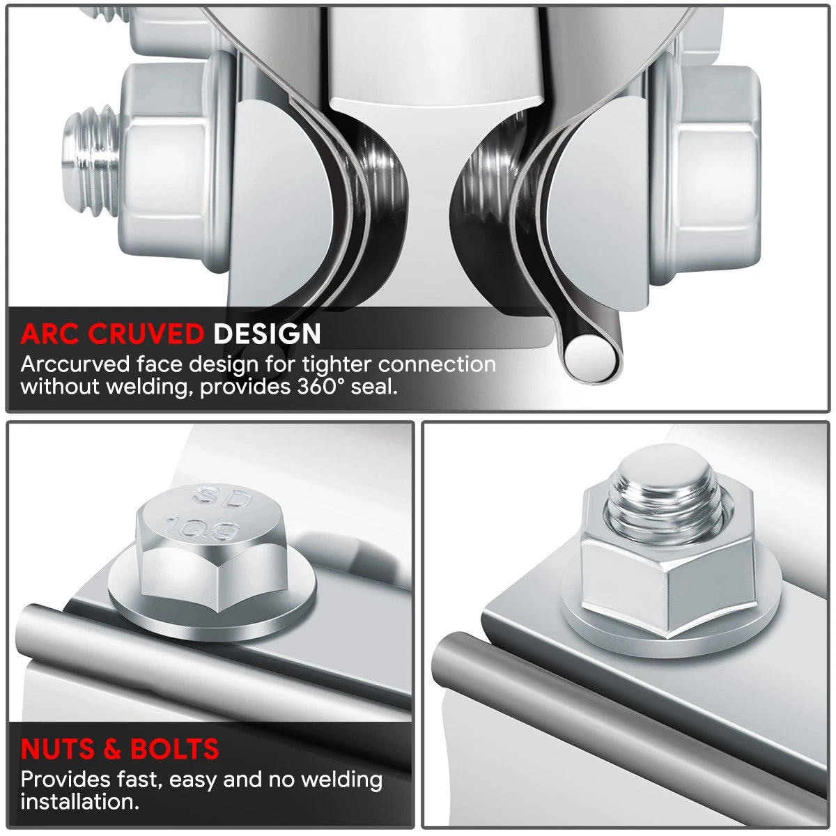2" Lap Joint Exhaust Band Clamp for Universal Applications (T304 Stainless Steel)