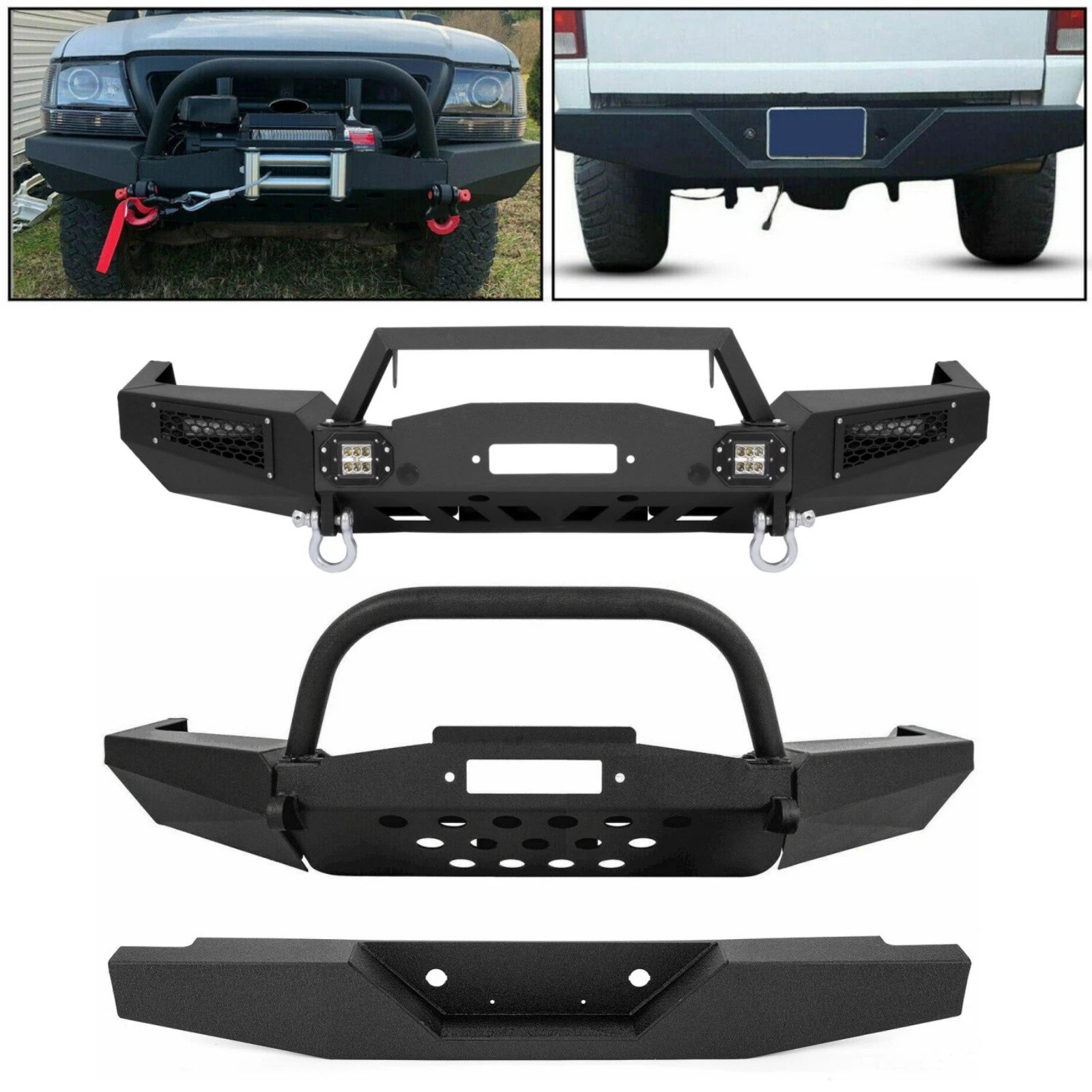 Front Winch Bumper with Bull Bar & Rear Bumper for Ford Ranger (1993–2011)