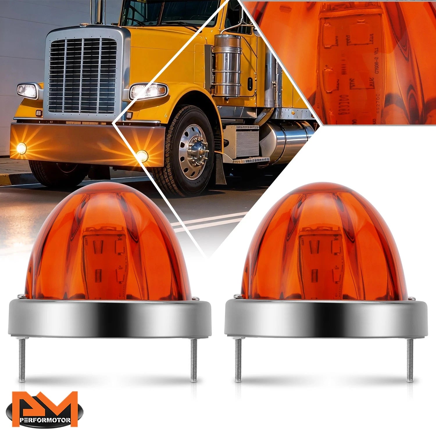 2X Amber/Chrome LED Watermelon Turn Signal Lamps for Universal