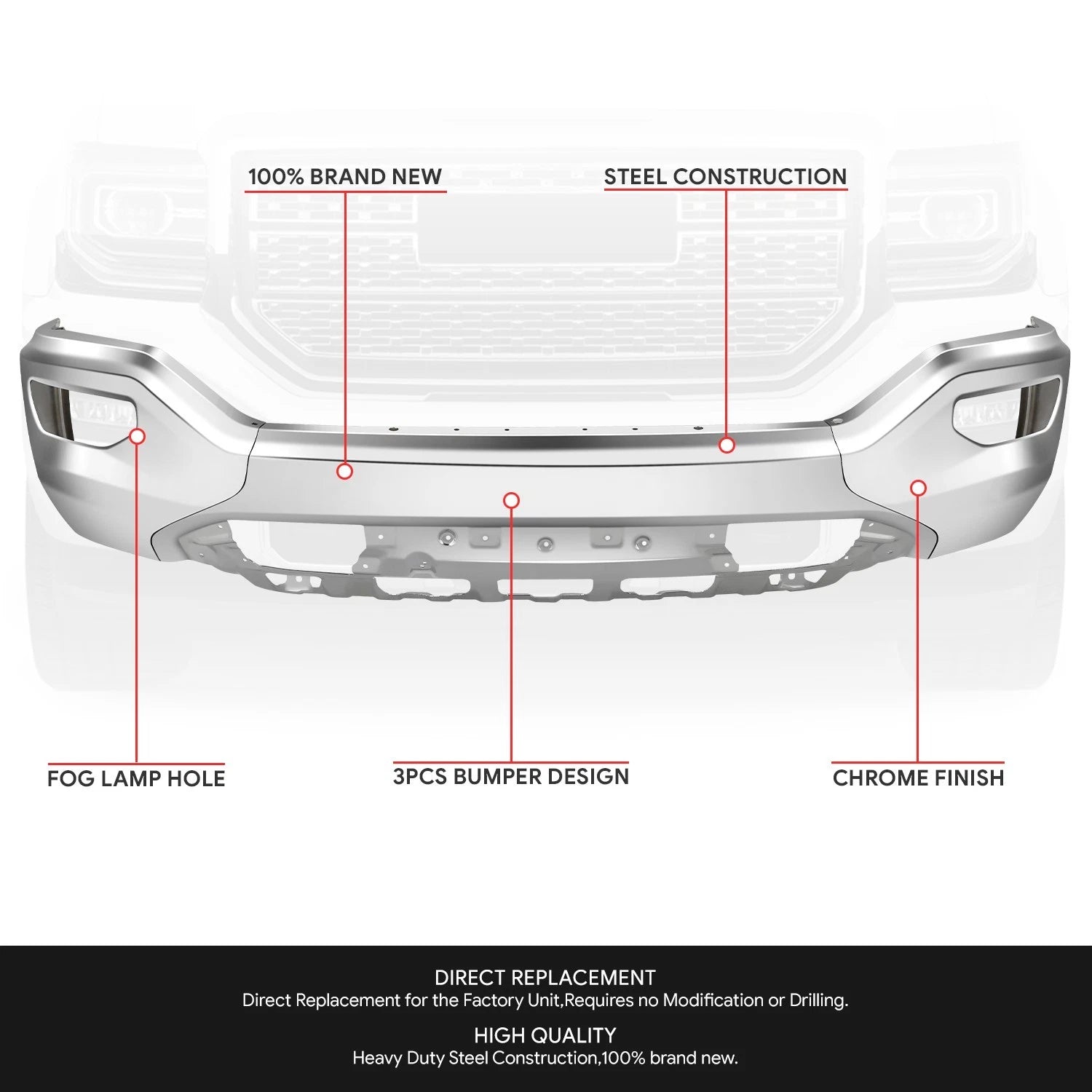 Front Bumper Cover for GMC Sierra 1500 Limited (2016–2019)