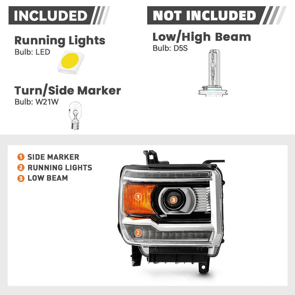 HID Headlight for GMC Sierra 2500HD/3500HD (2016–2019) w/ LED DRL RH