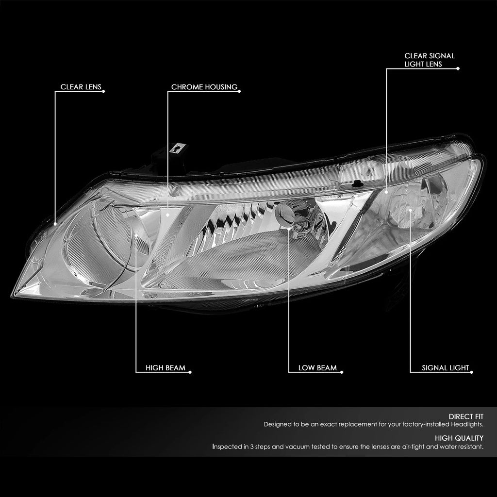 Pair of Chrome/Clear Signal Headlight Lamps for Honda Civic Sedan (2006–2011)